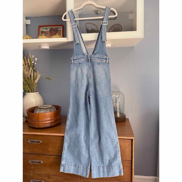 Free People A-Line Light Wash Denim Jean Overalls Cropped A-Line - Picture 3 of 8